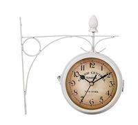 QSYJCCXD Horloges de Jardin extérieures imperméables, Fer forgé Vintage horloges extérieures à Double Face pour Le Cintre en métal à Batterie Murale du Jardin