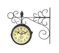 QSYJCCXD Horloges extérieures, Vintage à Double Face Rotation en métal Rack en métal horloges extérieures pour la Batterie Murale du Jardin alimenté