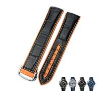 QSYJCCXD Les Bandes de Surveillance en Caoutchouc de carres à Vache en Cuir de 20 mm 22 mm s'adaptent à la Sangle Omega Seamaster Planet Ocean 600 GMT Orange Watch