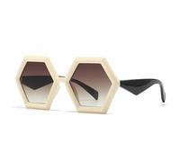 QSYJCCXD Lunettes de Soleil rétro polygone pour Femmes et Hommes, dégradé de Nuances de thé Orange, UV400, Mode Hommes, Double Couleur, Tendance