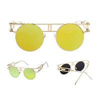 QSYJCCXD Lunettes de soleil rétro surdimensionnées pour homme Steampunk Lunettes de soleil rondes vintage UV400, C4 Or Or, Taille unique