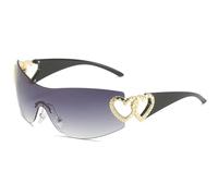 QSYJCCXD Lunettes de soleil une pièce sans monture pour femme - Dégradé tendance - Style punk - Surdimensionné, Noir/gris, Taille unique
