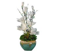 QSYJCCXD Magnolia en céramique Vase Artificial Flower Set Salon Floral Ensemble de Chambre à Coucher Ornements de Fleurs de Soie pour Table de Bureau de Table de Bureau décor de Bureau
