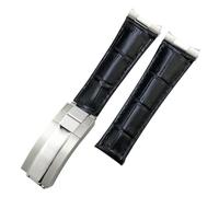 QSYJCCXD Metal End Bracelet en cuir véritable pour Daytona Sub Submariner GMT Master Yacht Watch Strap Store Blue Black Band 17,5-18,5 cm, Bracelet noir, 20mm Silver