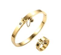 QSYJCCXD Nouveau 2025 Bijoux de mode de luxe en acier inoxydable Ensemble de bijoux dorés Bracelet Bracelet Fleur Ronde de doigt pour hommes Créatif