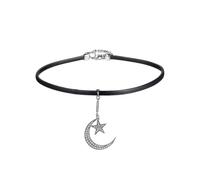 QSYJCCXD NOUVEAU 2026 Black Pu Leather Chokers for Women Moon and Stars Cumbic Zircons Choker Colliers Decoration Bijoux Luxury Wit
