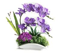 QSYJCCXD Orchidée artificielle dans un pot en céramique - Plantes artificielles décoratives - Toucher réaliste - Soie phalaenopsis - Bonsaï - Pour centres de table, salon, décoration d'intérieur