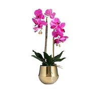 QSYJCCXD Orchidée Papillon Artificiel Set Plantes en Pot Fleur de Soie avec Vase doré pour la décoration de Maison de Bureau pour Table de Bureau de Bureau de Bureau (Couleur: Rose)
