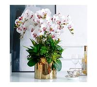 QSYJCCXD Pièce maîtresse de Table à Floral Artificiel, Fausses orchidées réalistes Bouquets Floraux bonsaï en Vase, Faux phalaenopsis Fleurs décor de l'armoire en Pot pour la Maison/Salon/Bureau pour