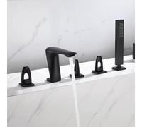 QSYJCCXD Taps de Bain Modernes à 5 Trous avec Douche à Main en Laiton 3 poignée Tire-toi boucheur de Douche de Baignoire Tapage de Robinet à Eau Chaude et Froide Finition Noire