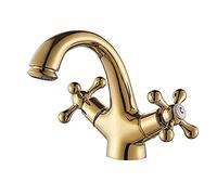 QSYJCCXD Vanité de Salle de Bain Barn Tap Retro Brass Waterfall Spiral Double Lever Une The Robinet de lavabo en Or et à l'eau Froide Polie