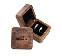 QSZ Boîte à Bague en Bois Gravée Personnalisée - Forme Cœur/Carrée, Emplacement Simple/Double pour Célébrations de Mariage, Propositions, Saint-Valentin & Anniversaires (En forme de carré)