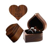 QSZ Boîte à Bague en Bois Gravée Personnalisée - Forme Cœur/Carrée, Emplacement Simple/Double pour Célébrations de Mariage, Propositions, Saint-Valentin & Anniversaires (En forme de cœur)