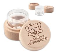 QSZ Boite a Dents de lait Personnalisée Icônes Nom Gravées Personnalisables Bois Boite à Dent de lait Personnalisable Boîte en Acrylique Intégrée Cadeau pour Garçon Fille (boite a dents de lait)