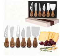 QSZ Coffret de 6 Couteaux à Fromage Personnalisés avec Manche en Bois d'acacia Personnalisée Nom Couteau a Fromage en Acier Inoxydable Cadeau pour Fêtes Réunion (Ensemble de six couteaux a fromage)