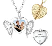 QSZ Collier Personnalisé Photo pour Femme avec Photo Nom Texte Personnalisable Collier Médaillon Cœur avec Image à l'intérieur Cadeau pour Petite Amie épouse Maman (collier personnalisé)