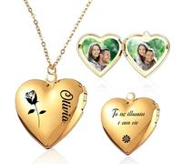 QSZ Collier Personnalisé Photo pour Femme avec Photo Nom Texte Personnalisable Collier Médaillon Cœur avec Image à l'intérieur Cadeau pour Petite Amie épouse Maman (collier personnalisé photo)