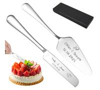 QSZ Ensemble Couteau et Pelle à Gâteau Gravés pour Mariage - Personnalisation avec Vos Noms et Date - Cadeau Personnalisé pour Anniversaire, Saint-Valentin ou Noël (Couteau Ã GÃteau en Argent)