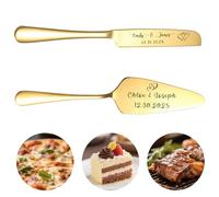QSZ Ensemble Couteau et Pelle à Gâteau Gravés pour Mariage - Personnalisation avec Vos Noms et Date - Cadeau Personnalisé pour Anniversaire, Saint-Valentin ou Noël (Couteau à GÃteau en Or)