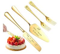 QSZ Ensemble Couteau et Pelle à Gâteau Gravés pour Mariage - Personnalisation avec Vos Noms et Date - Cadeau Personnalisé pour Anniversaire, Saint-Valentin ou Noël (Or)