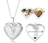QSZ Personnalisé Photo Collier Femme Pendentif Médaillon Locket Collie pour Femme avec Nom Texte Personnalisée Porte Photo Chaîne Cadeau Pour Fille Maman Petite Amie Épouse (Colier 4)