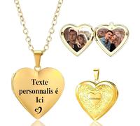 QSZ Personnalisé Photo Collier Femme Pendentif Médaillon Locket Collie pour Femme avec Nom Texte Personnalisée Porte Photo Chaîne Cadeau Pour Fille Maman Petite Amie Épouse (Colier 2)