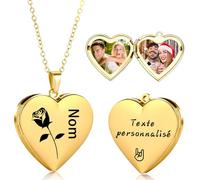 QSZ Personnalisé Photo Collier Femme Pendentif Médaillon Locket Collie pour Femme avec Nom Texte Personnalisée Porte Photo Chaîne Cadeau Pour Fille Maman Petite Amie Épouse (Colier 1)