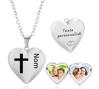 QSZ Personnalisé Photo Collier Femme Pendentif Médaillon Locket Collie pour Femme avec Nom Texte Personnalisée Porte Photo Chaîne Cadeau Pour Fille Maman Petite Amie Épouse (Colier 3)