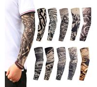 QSZHSL 10 Pièces Manches de Tatouage pour Hommes Femmes, Manches Faux Tatouage, Tatouage Temporaire Manchettes de Bras Faux Tatouage Tatoo, Couvre Manches pour Tatouages de Bras, pour Fête, Carnaval