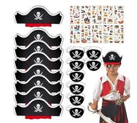 QSZHSL 26 Pièces Accessoires Pirate Enfant, Cache-Oeil Pirate, Chapeau de Pirate, Tatouages de Pirate, Ensemble Pirate Enfant, Autocollants Pirate, Cadeau Pirate Cosplay Pour Halloween Carnaval