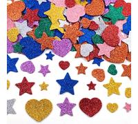 QSZHSL 300 Pcs Paillettes Mousse Autocollants, Autocollants Colorés Coeurs et Étoiles, Autocollants Artisanat, Stickers Paillettes pour Artisanat DIY Décoratio, Décoration de Carte de Voeux (300 Pcs)
