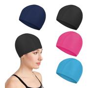 QSZHSL 4 Pièces Bonnets de Bain Élastique, Bonnet de Natation en Tissu Polyester, Bonnets de Bain Unisexes, Bonnet de Bain Lycra, Confortable Bonnet de Piscine Souple pour Enfant Femme Homme