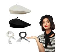 QSZHSL 4 Pièces Chapeau Béret Français, Francais Beret en Laine Femme, Chapeau Thème Déguisement, Vintage Béret Artiste élégant Berret, Années 50 Costume Accessoires, 50er Jahre Accessoires Damen