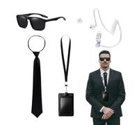 QSZHSL 5 Pcs Agent Costume Accessoires, Ensemble de Costume d'Agent de Sécurité avec Accessoires, Kits de détective, Jouet Écouteur Espion, Police Equipement Accessoires, Fête d'Halloween Cosplay