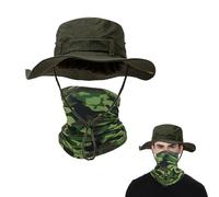 QSZHSL Chapeau de Soleil à Large Bord Extérieur, Chapeau de Soleil Hommes à Large Bord Camo Chapeau Homme, Brousse Militaire Chapeaux de Voyage Safari Cowboy Boonie Hat Casquette Peche