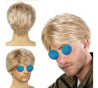 QSZHSL Courte Perruque pour Homme, Perruque Hommes Blonde, Perruque Blonde Disco Perruque, Punk Perruque synthétique pour hommes Rock Halloween Cosplay Costume de Fête Quotidien
