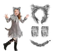QSZHSL Lot de 4 accessoires de costume de loup - Serre-tête avec oreilles de loup - Costume de loup-garou pour fille - Bandeau d'oreille de loup et queue - Pour Halloween, Noël, carnaval, fête (4