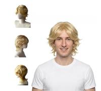 QSZHSL Perruque Mulet Homme des Années 80, Perruque Rock Cheveux Blond, Proll mulet Perruque Punk Blonde, Popstar Rocker Disco 70's Déguisement Homme pour Carnaval Halloween Thème Cosplay (Blonde)