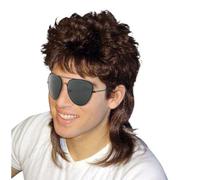 QSZHSL Perruque Mulet Homme Marron, Mulet 80's, Longue Synthétique Cheveux Perruque Cosplay Halloween Party (2 Pcs)