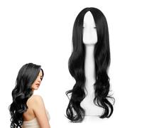 QSZHSL Perruques Longues Ondulée Noirs, Perruque Femmes Perruque Synthétique Ondulée, Résistante à la Chaleurséparation Centrale Perruque de Cheveux pour Cosplay fête Tenue Quotidienne (Noir)
