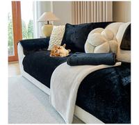 QSZTJJ Housse de canapé en Peluche - Nouvelles Housses de Coussin de canapé, 1/2/3/4 Places Housse de canapé en Forme de L, Housse de Canapé Universelle Antidérapante (Noir,110×110cm)