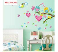Qt-0187 Autocollants Lot Autocollant Mural, Coeur Amour Oiseau Sur La Branche Colorée, 3d Couche Sur Couche Autocollant Mural Enfants Chambre Stickers Muraux