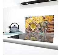 QTA | Couverture en céramique 1 pièce 90 x 52 cm plaque de cuisson en verre électro-induction Protection anti-éclaboussures Plaque de découpe en mosaïque