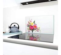 QTA | Couverture en céramique 1 pièce 90 x 52 cm plaque de cuisson en verre électro-induction Protection anti-éclaboussures Plaque à découper Fleurs
