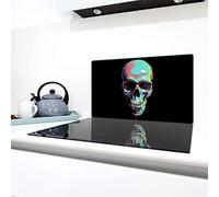 QTA | Couverture en céramique 1 pièce 90 x 52 cm plaque de cuisson en verre électro-induction Protection anti-éclaboussures Plaque de découpe en verre Noir