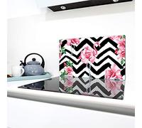 QTA | Couverture en céramique 1 pièce 90 x 52 cm plaque de cuisson en verre électro-induction Protection anti-éclaboussures Plaque de découpe Fleur