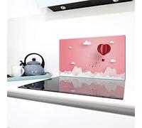 QTA | Couverture en céramique 1 pièce 90 x 52 cm plaques de cuisson en verre électro-induction Protection anti-éclaboussures Plaque de découpe Love Rose