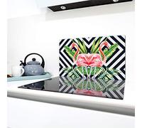 QTA | Couverture en céramique 1 pièce 90 x 52 cm plaques de cuisson en verre électro-induction Protection anti-éclaboussures Plaque de découpe Flamingo