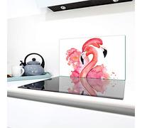 QTA | Couverture en céramique 1 pièce 90 x 52 cm plaques de cuisson en verre électro-induction Protection anti-éclaboussures Plaque de découpe Flamingo