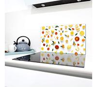 QTA | Couverture en céramique 1 pièce 90 x 52 cm plaques de cuisson en verre électro-induction Protection anti-éclaboussures Plaque de verre Planche à découper Blanc fruits